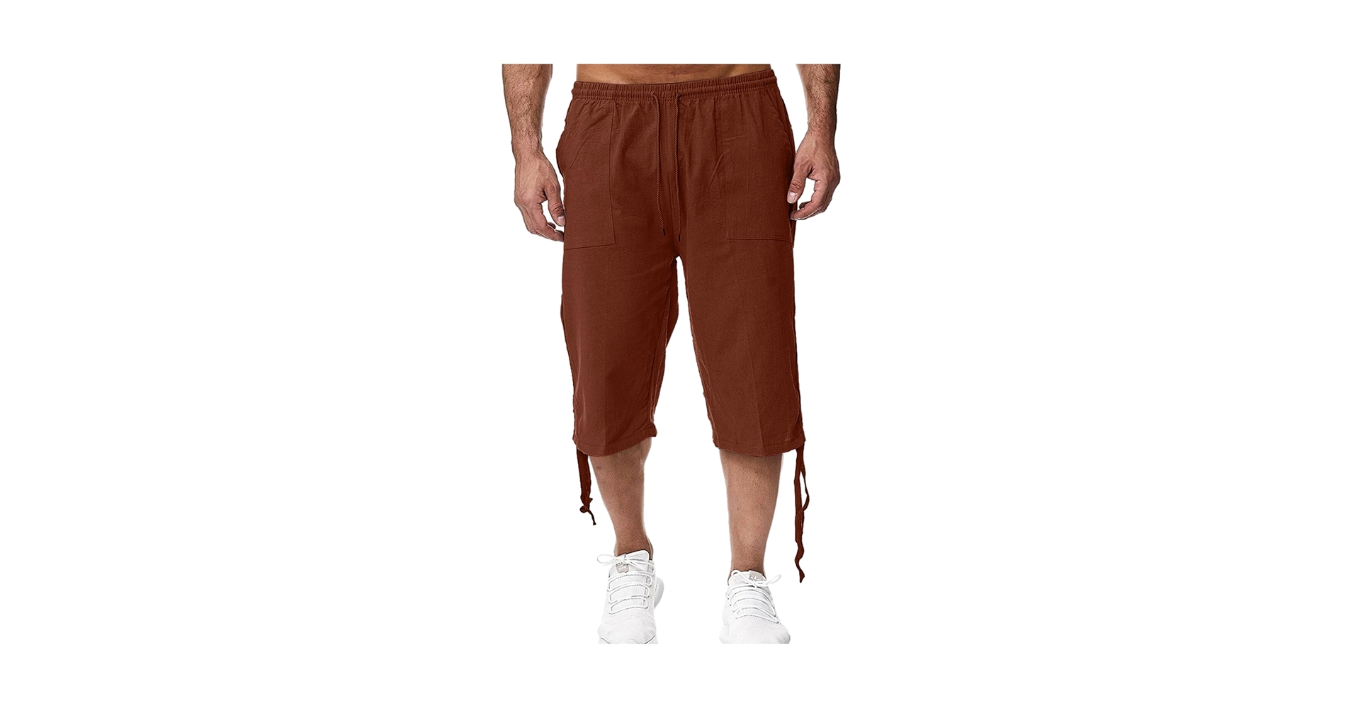 nan◎新品THE NEWHOUSE ROW CAPRI SHORT Mens Linen Cotton Capri Shorts Elastic Drawstring Below Knee